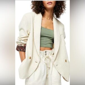 Free People Rowan Blazer in Ecru Size M/148$ Neutral Boho Hippie Cotton Classic